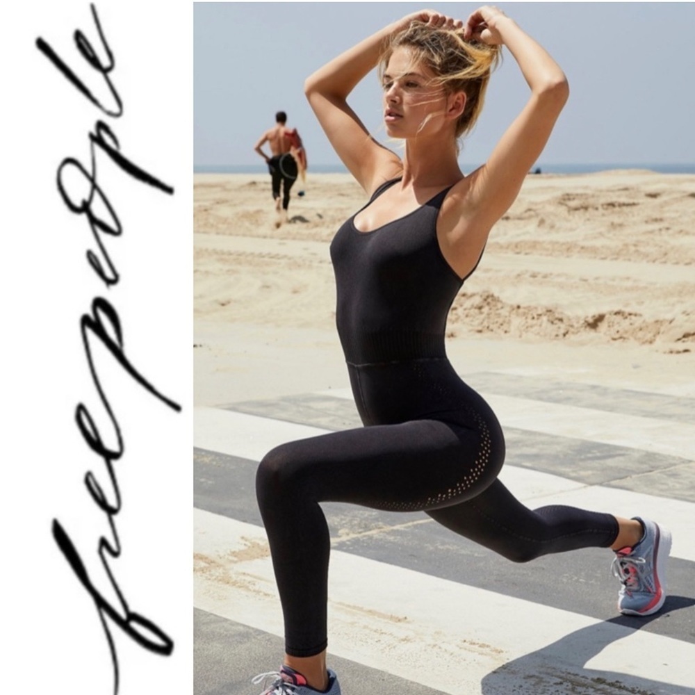 FREE PEOPLE FP Movement ‘Good Karma’ One Piece Jumpsuit in Charcoal NWOT